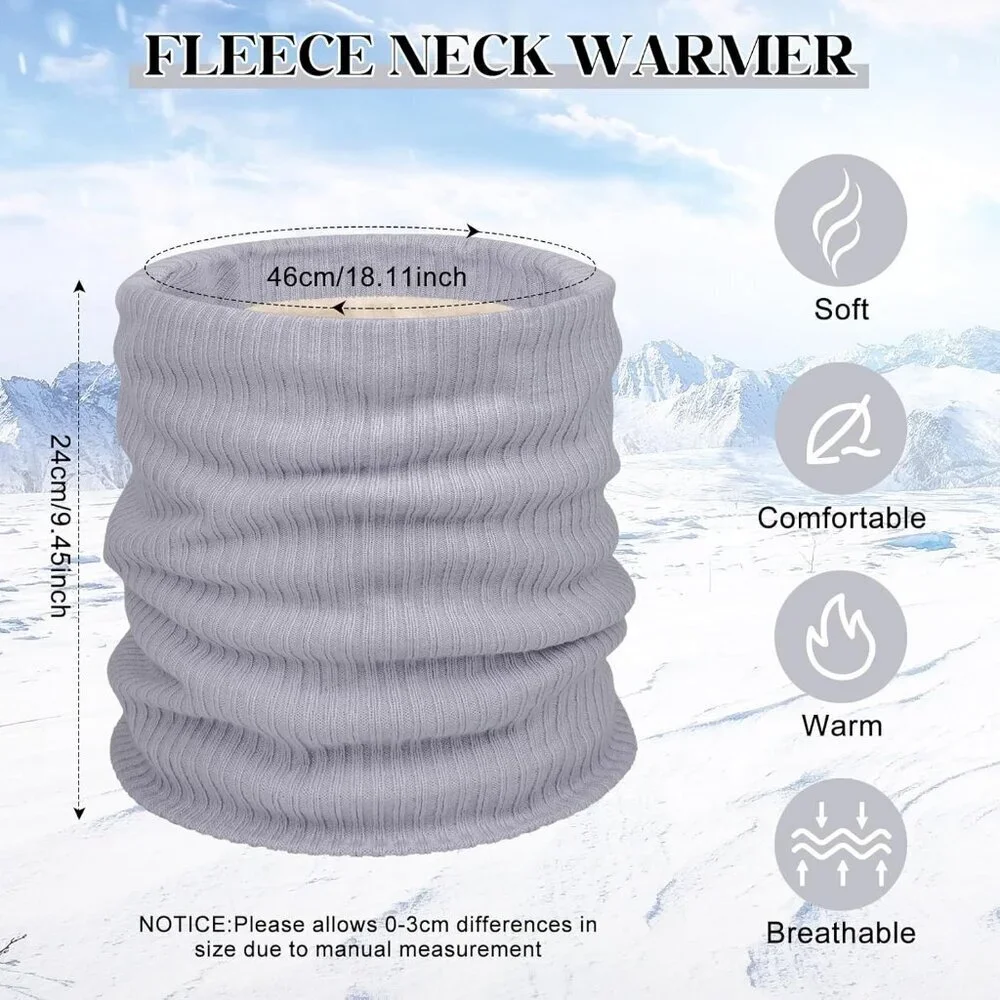 Women's gray Scarf Winter Double-Layer Neck Warmer Knit Fleece Lined Circle